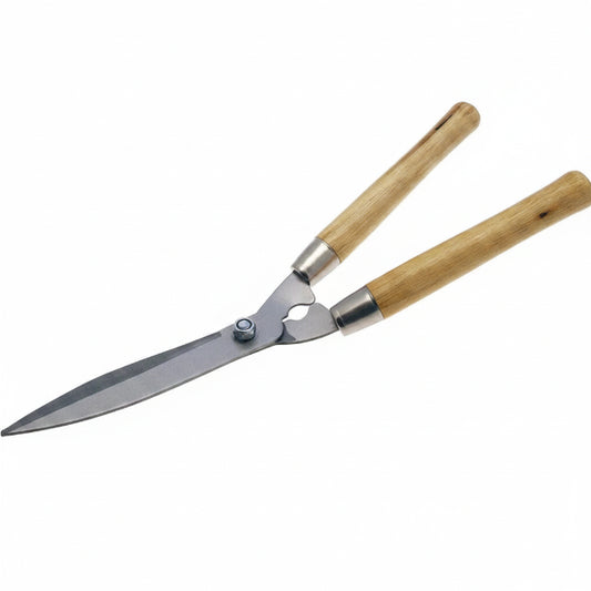 Gardening shears with wooden handles on a white background